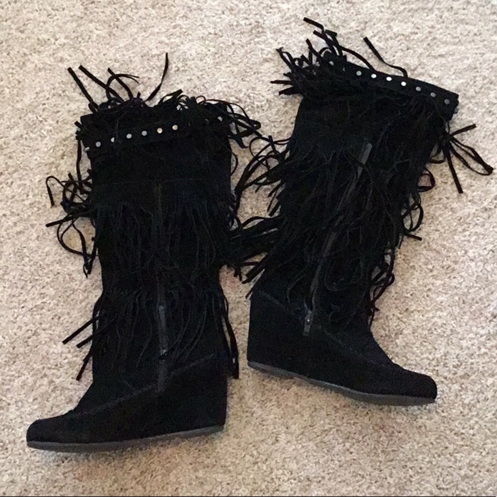 Black Fringe Wedge Boots 5/$25 - Picture 5 of 5
